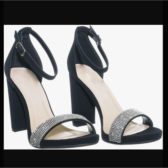 BRAND NEW BAMBOO FRENZY WOMEN'S EMBELLISHED OPEN-TOE ANKLE STRAP HEELS - Picture 5 of 14